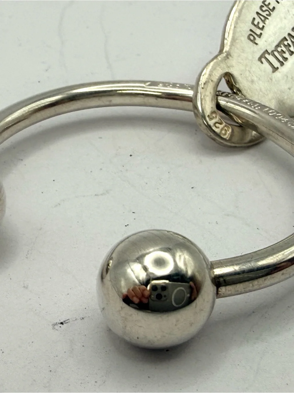 Tiffany & Co. Sterling Silver 'Please Return' Oval Tag Key Ring - Silver Large